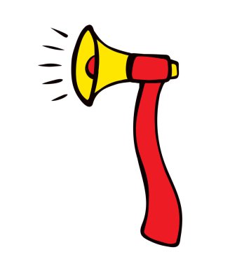 Siyah kırmızı kol elektrikli alet sapı biçimi ve kamuoyu uyarısı ses uyarısı yüksek sesli, eğlenceli, tabir-i caizse savaş eskimiş çizgi film sanatına zarar verdi. Komik el çizimi beyaz metin alanı ilan et