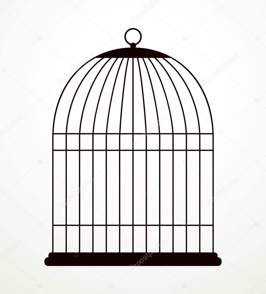 Outline ink hand drawn cute flat iron hang fly canary wing perch door element set. Emblem design art doodle sketch print style. Close up view simple light web text space frame ornament decor backdrop