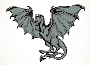 Koyu mürekkep çizili el logosu amblem tasarımı Çin sanat karikatürü çizimi tarzı. Büyük antik tarih, korkunç korku, kızgın masal, ateş oyunu, vahşi kırmızı pençe, kuyruk, beyaz gökyüzü, metin alanı. 