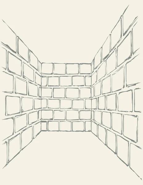 Scuro Nero Mano Disegnato Interno Vista Vecchia Casa Ceil Mattonelle — Vettoriale Stock