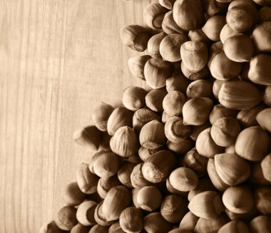 Büyük, taze, taze, yenilebilir yağlı kastanya yağı kabuğu, açık beyaz, retro masa arkası yazı masası alanını izole etti. Üst detaylı makro görüş alanını kapatın. Besleyici kırsal tarım çalıları, bitki çekirdeği seti. 