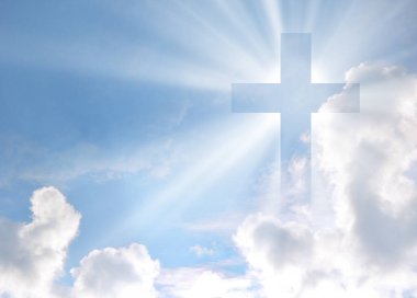 Aziz kurtarıcı ayağa kalk, yüksek özverili ruh, hayatı sev, alacakaranlık, mutlu neşe, neşe, dua günü sahne görüntüsü. Parlak yükseliş duası parlak beyaz ışığı affet eski yumuşak pofuduk bulanık simge işareti kutsal mavi hava metin uzayı