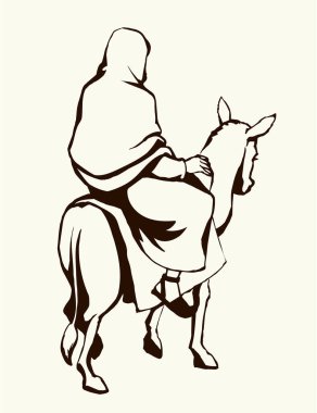 Holy lord god messiah enter jordan desert tourist king city faith saint jew girl Mary child dress cloth white road way scene. Hand drawn retro story art ass entry male boy kid catholic history symbol