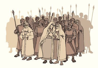 Kutsal tanrı çağı erkek insan yahudi inancı kilise giysi yasası. El çizimi siyah zırh İranlı şeytani baş lider İranlı İsa Mesih 'in yargıcı İran mahkemesi eskimiş Katolik çizgi roman çizimi