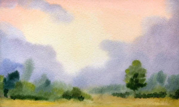Ручной Рисунок Светлого Цвета Краски Эскиз Туманный Весенний Дождь Путешествия — стоковое фото