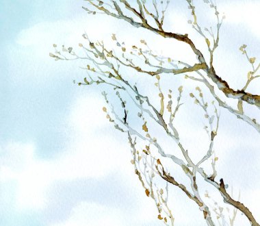 Beyaz kart metin arkaplanına resim çizen parlak el çizimi sanatçısı. Doğu mürekkebi renginde boya fırçası tasarımı manzarası. Romantik yaşlanmış ölü solgun filizlenme bahçesi sahnesi