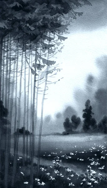 Hand Drawn Watercolour Artwork Calm Sun Fog Haze Fall Old — Stock Photo, Image