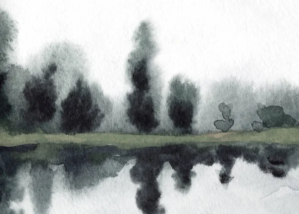 Ручной Рисунок Акварелью Рисунок Чернила Краска Эскиз Тумана Ручей Лавровый — стоковое фото