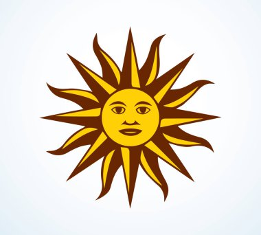 Kapalı eski antika inka gururlu toprak özgürlük günü savaş birliği yıldız şekilli gökyüzü yazı uzayı. Parlak renkli sanat birimi barış sendikası tanrı yüzlü logo rozet amblemi seçsin.