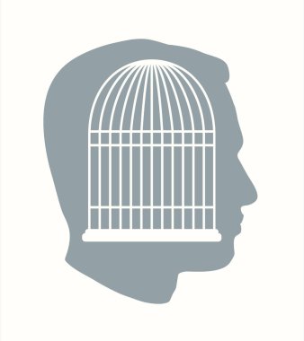 Siyah, boş, üzgün, stres bozukluğu fobisi logo ikon çizgisi çizim çizgisi içindeki bağımlı erkek çalışan profiline bağlıdır. Kapalı, yaşlı kadın, hasta, köle mağduru, işi gücü adalet.