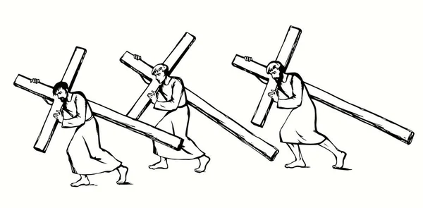 Antique Seigneur Sauveur Ours Grande Âme Crucif Dur Souffrir Gagner — Image vectorielle