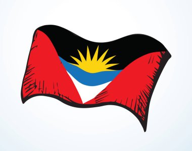 Kapalı eski kırmızı, siyah, antika, Güney Denizi toprakları St John şehri, savaş günü, ipek, ipek, rüzgar, beyaz gökyüzü, metin uzayını aydınlatıyor. El çizimi çizgi film web sanat birimi sporu logo etiket seti seç