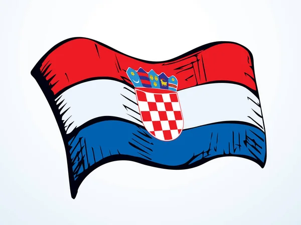 古いレトロな赤青の色のヴィンテージを閉じますクロアチアの土地都市自由の日戦争ユーロ団結絹の波の風の形のビューの空のテキストスペース 手書きスケッチラインウェブアートEuユニットのロゴのエンサインラベルの記章要素 — ストックベクタ
