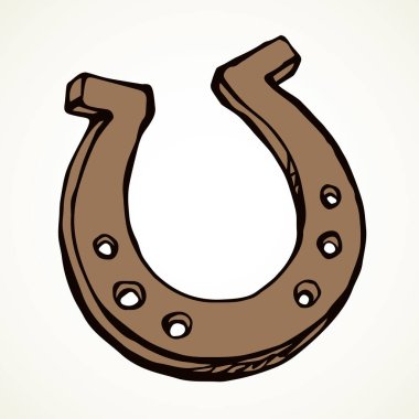 Hafif ahır duvarında asılı kaba, büyük, sahte ayakkabılar metin arkaplanı. Doğrusal koyu mürekkep rengi el çizimi Batı St. kırsal amblem antik karalama oyma kağıt baskı biçimi. Üst görünümü kapat