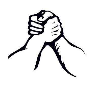 Çizgi 2 insan arkadaş parmak yarışması beyaz metin alanında kazanır. Ana hatları siyah mürekkep çizilmiş rakip el, logo piktogram amblem tasarımına karşı klasik karalama karikatür baskı tarzında. Yakın görünüm