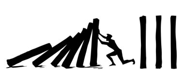 Yakından izole edilmiş yığın kırılma krizi çatışma güvenliği. Çizgi siyah çizim oyun ikonu işaret tablosu tasarımı beyaz sanat karikatür vektör tarzı. 1 erkek işçi liderini kapatın itin, itin, itin, düşmekten kurtarın.