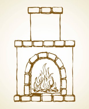 Beyaz duvardaki antika tarihi ısıtıcı nesnesi. Antik sanat karikatürü tarzında ana hatları çizilmiş halk Rusya tatil yeri yaşam logosu piktogram amblemi tasarımı. Yakın görünüm