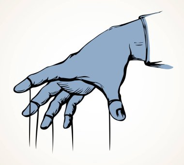 Beyaz ahşap kravat köle model hareket ustası diktatörü asıyor. Siyahi, otoriter, politik tiyatro yönetmeni, sanatçı oyunu, nesne kariyeri, işaret simgesi çizimi, retro sanat karikatür vektör stili.