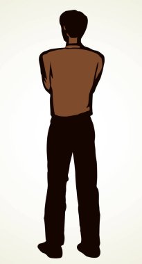 Yetişkin, bekar, yakışıklı, zayıf, uzun boylu, beyaz arka planda. Parlak renk soğuk insan duruşu resim logosu simgesi simgesi resim çizimi biçiminde kağıt metin alanı üzerinde retro resim çizim biçimi