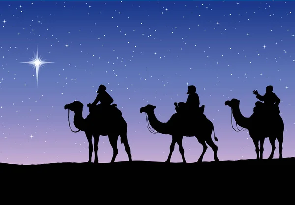Древних Восточных Араба Следуют Восточной Кометой Новорожденному Святому Младенцу Иисусу — стоковый вектор