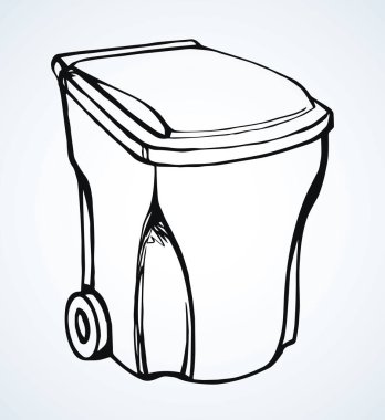 Beyaz arka planda büyük bir açık lashcan seti. Ana hatlı siyah el kağıt metin alanı üzerinde retro sanat karalama tarzında geniş biyo-sepet teneke kapaklı mobil servis logosu tasarımını çizdi