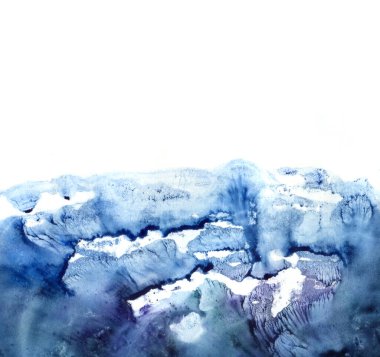 Canlı guaş dab Etüt kağıt düşkün ve modern tarzı metin kroki için alan. Renk boya elle çizilmiş closeup soğuk ıslak lake lekeleri ışık kartındaki. Makro görünümü grunge fantastik Donanma spot form tasarım