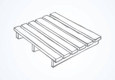 Beyaz arka planda büyük, boş kahverengi tepsi paleti. Freehand siyah mürekkep ana hatları lojistik nesne logo piktogram amblemini modern sanat karalama tarzı kalemle metin için kağıt boşluğuna çizdi. Yakın görünüm