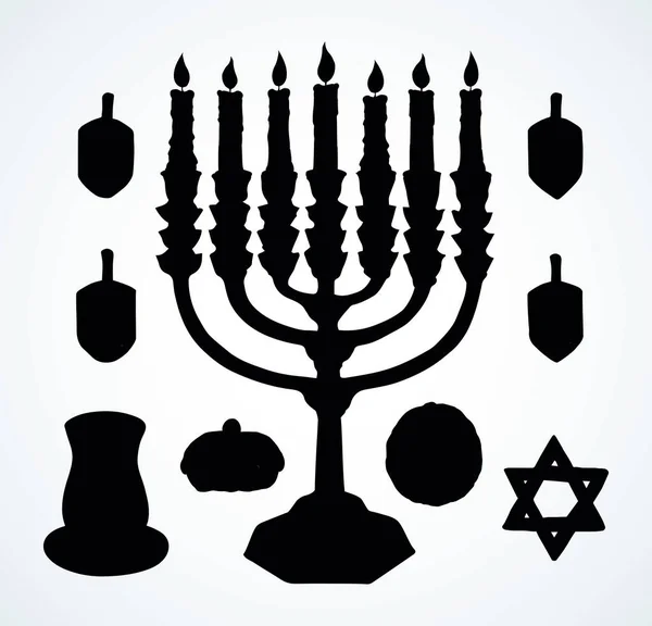 Lámpara Candelabro Hanukka Oro Vintage Pan Masa Comer Bocadillo Panadería — Vector de stock