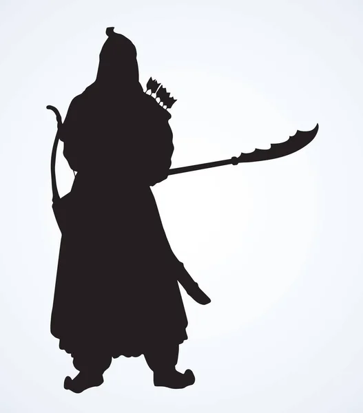 Выдержанный Сильный Монгольский Боец Мужской Боевой Герой Этнической Тканной Шляпной — стоковый вектор