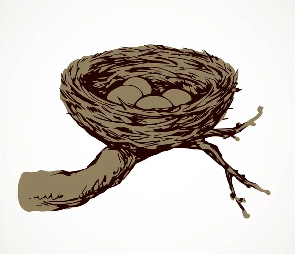 Nueva Ramita Tejida Eco Birdnest Sobre Fondo Blanco Línea Tinta — Vector de stock