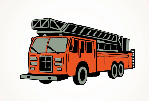 911援助柴油车小队在白色道路背景下 明亮的红色手绘大卡车汽笛标志标志草图在现代艺术涂鸦卡通风格与文字空间 — 图库矢量图片