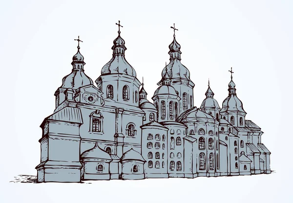 Historic Orthodoxy Saint Sophia Minster Edifice Kiev Capital Outline Freehand — Stock Vector