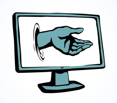 Düz lcd ui TV hasta aygıtı beyaz boşlukta metin için risk uygulaması oluşturmaya yardımcı olur. Sadaka için yalvar, verileri avucuna ulaştır. Çizgi film grafik vektörü yasadışı kötü ağ casus soyguncusu bekleme bilgi hediye simgesi simgesi verdi