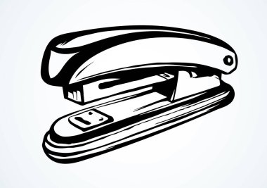 Kullanışlı pin birleştirme aygıtı yazı için açık masa masasında. Freehand 'ın ana hatları siyah mürekkep çizimi öğrenci işi düz logotik amblem resim çizimi karikatür tarzı yarım yamalak. Yan makro görünümü kapat