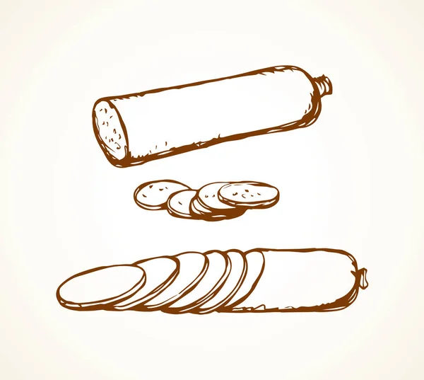 Garam Daging Babi Cervelat Kielbasa Bratwurst Pada Latar Belakang Piknik - Stok Vektor