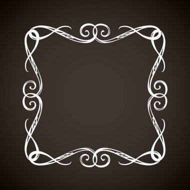 Eski sevimli romantik kitap kurdelesi kıvrımlı fiyonk etiketi siyah tahta arka planda izole edilmiş. Serbest beyaz tebeşirle çizilmiş kıvırcık logo sanatsal kıvrımlı karalama stili.