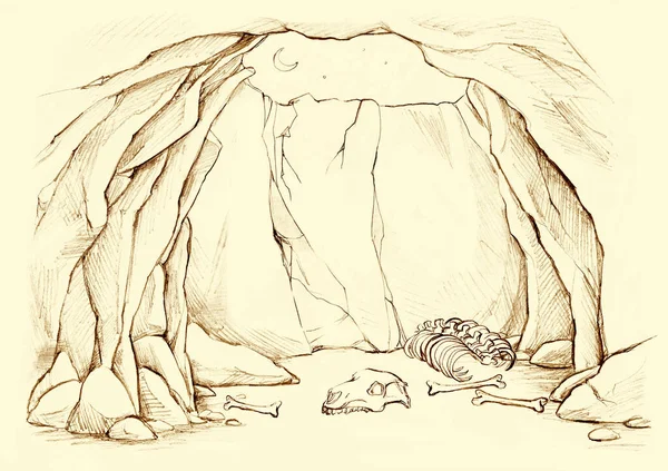 Oscuro Negro Mano Dibujar Dentro Vista Viejo Salvaje Profundo Tierra —  Fotos de Stock