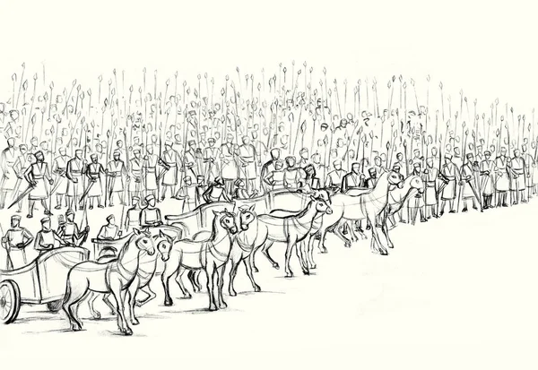 İncil çağının güçlü gücü Sparta Kelt silahlanması Çin porseleni at arabası süvarileri Yahudi erkek muhafız beyazı. Siyah çizgili el İncil 'deki Yahudi İsrail piyadesi Mısır' da Tanrı 'nın eskiz dinine, Mısır sanatına biniyor.