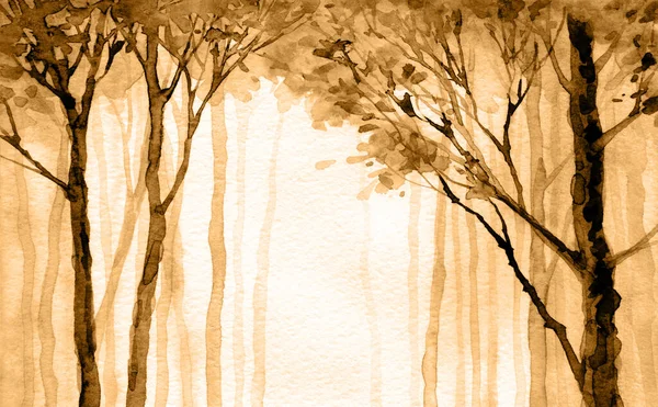 Elle çizilmiş ressam suluboya, sisli kağıt, metin arkaplanı. Siyah renk boya, buzlu kırmızı fırça tarzı sisli kırsal çalılık manzaralı. Sakin eski dal soluk avlu çizim sahne