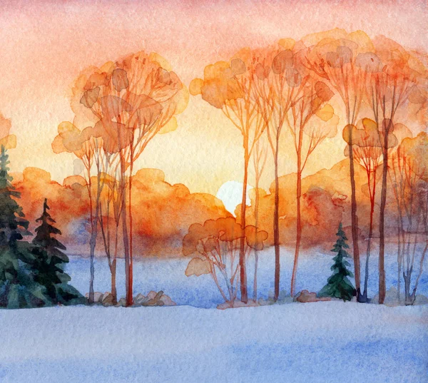 手描き抽象水彩画作品ライトピンク色ペイントブラシスタイルのノエル新年紙カードテキストスペース 穏やかな古いフェードアイスカバー霧霧もやの丘の庭のパスクールな農村ブッシュ低木の風景 — ストック写真