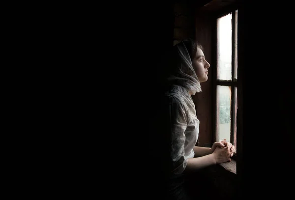 Ortodox Odaadó Felnőtt Magányos Aggódni Sikertelen Szegény Szent Hölgy Bizalom — Stock Fotó