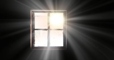 Rusty urban past age small empty blank farm stone mold lodge scene dim hole bright sunny shine ray lit white sky. Bad broken decay crack destroy ruin worn pane web gloom messy border wall text space