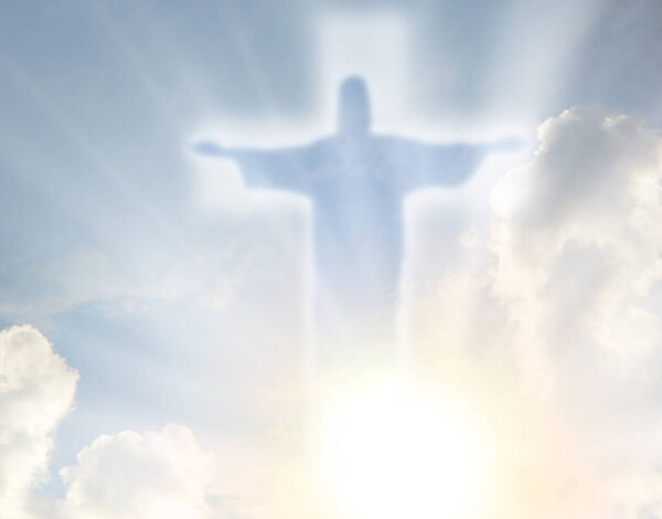 Saint lord savior rise high devot follow love life rapture happy joy pray day scene view. Shiny raised death prayer meet divine glory greet bright white beam ray old blur icon sign blue sun text space