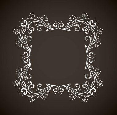 Eski sevimli romantik kitap kurdelesi kıvrımlı fiyonk etiketi siyah tahta arka planda izole edilmiş. Serbest beyaz tebeşirle çizilmiş kıvrımlı logo simgesi işaret dairesi artistik kıvrımlı karalama stili