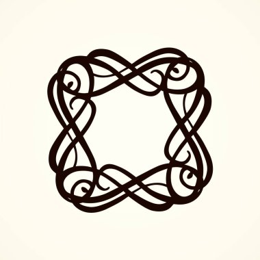 Eski sevimli romantik kitap kurdelesi kıvrımlı fiyonk etiketi beyaz kağıt arka planda izole edilmiş. Freehand siyah mürekkep ana hatlarıyla çizilmiş kıvrımlı köşe çizimi sanatsal kırsal kıvrımlı karalama tarzı.