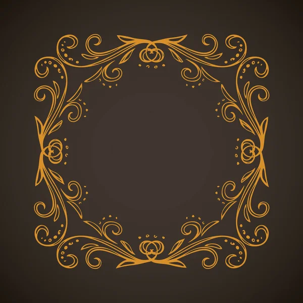 Koyu siyah kart arka planında izole edilmiş eski, sevimli, altın renkli, romantik kurdele yayı kıvrımlı, fiyonklu etiket. Daire altın çizgisi kıvırcık işaret simgesi logosu sanatsal kıvrımlı karalama stili