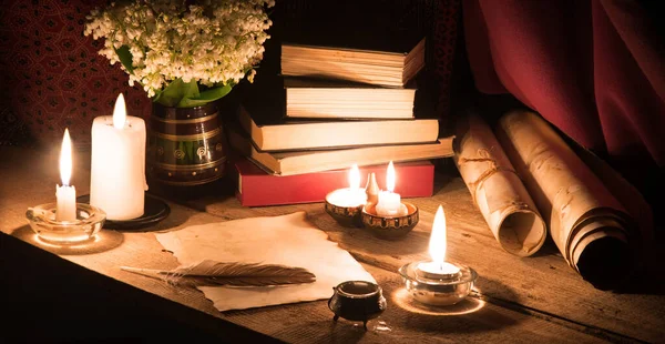 Rustic age art script scroll wed love decor table desk worn blank text space pad page post card. Closeup god Jesus Christ culture night even still life flame fire light notice symbol concept banner