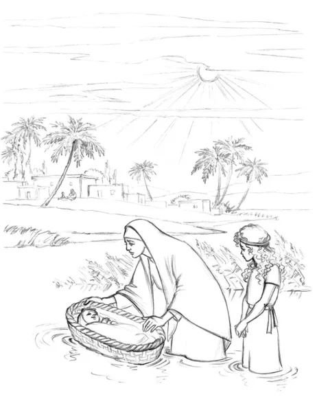 Retro Kościół Exodu Mały Noworodek Płacz Israelit Niewolnik Mężczyzna Człowiek — Zdjęcie stockowe