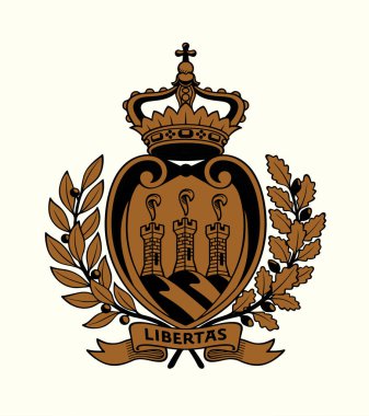 Kapalı renkli dünya Heraldic Land City Union gurur günü savaş birliği Ağaç Ağacı Kalesi yaprağı şekilli beyaz metin alanı. El çizimi web sanat resmi barış işçi birliği logosu ayarlandı
