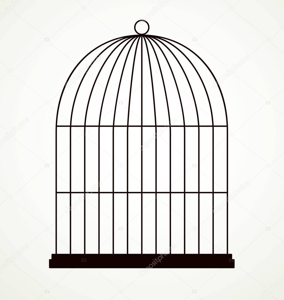 Outline ink hand drawn cute flat iron hang fly canary wing perch door element set. Emblem design art doodle sketch print style. Close up view simple light web text space frame ornament decor backdrop